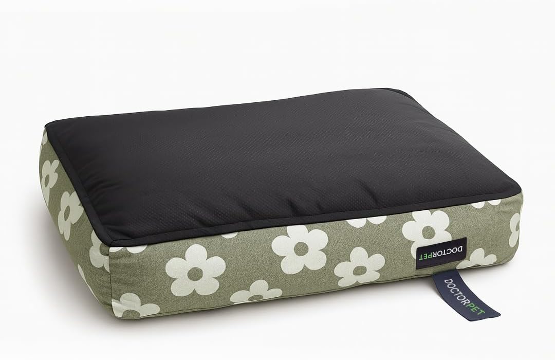 Doctor Pet Cozy Pet Mattress Medium - Green - Soft & Durable Washable Dog & Cat Bed with Sustainable Filling and Non-Slip Base – 85 x 55 x 15 cm