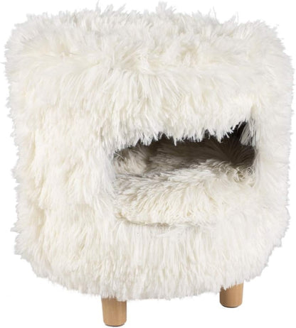 Duvo Cat House with Long Plush 31x31x34cm White