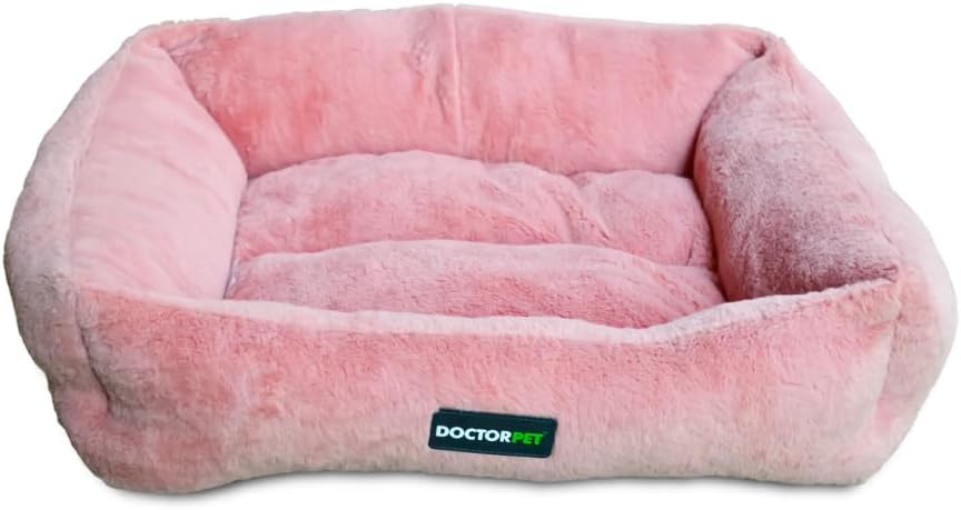 Doctor Pet Brownie Series Rectangle Pet Bed Small - 60x50x19cm - Soft Washable Fabric, Reversible Cushion, Non-Slip Base,Ideal for Cats & Small Dogs