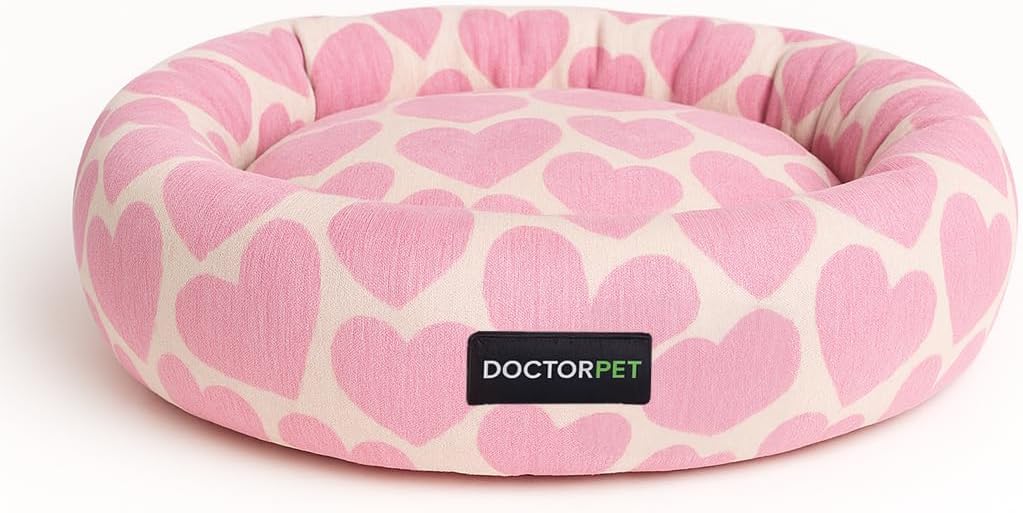 Doctor Pet Heart Dog Bed Medium - Pink - Premium Circular Bolstered Pet Bed with Sustainable Filling & Machine Washable Fabric – 85 x 55 x 15 cm