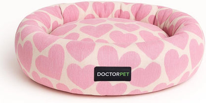 Doctor Pet Heart Dog Bed Medium - Pink - Premium Circular Bolstered Pet Bed with Sustainable Filling & Machine Washable Fabric – 85 x 55 x 15 cm