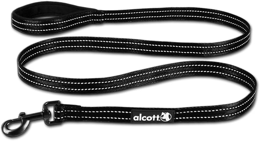 Alcott Adventure Dog Leash With Reflective Stitching & Neoprene Padded Handle, Large, Black