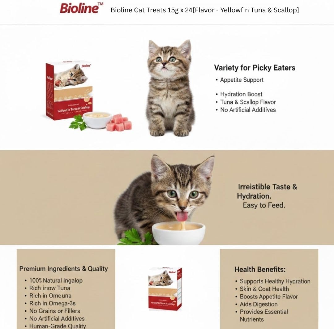 Bioline Cat Treats 15g x 24[Flavor - Yellowfin Tuna & Scallop]