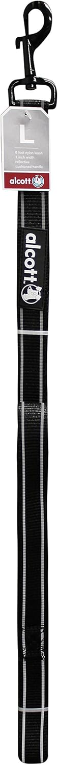 Alcott Adventure Dog Leash With Reflective Stitching & Neoprene Padded Handle, Large, Black