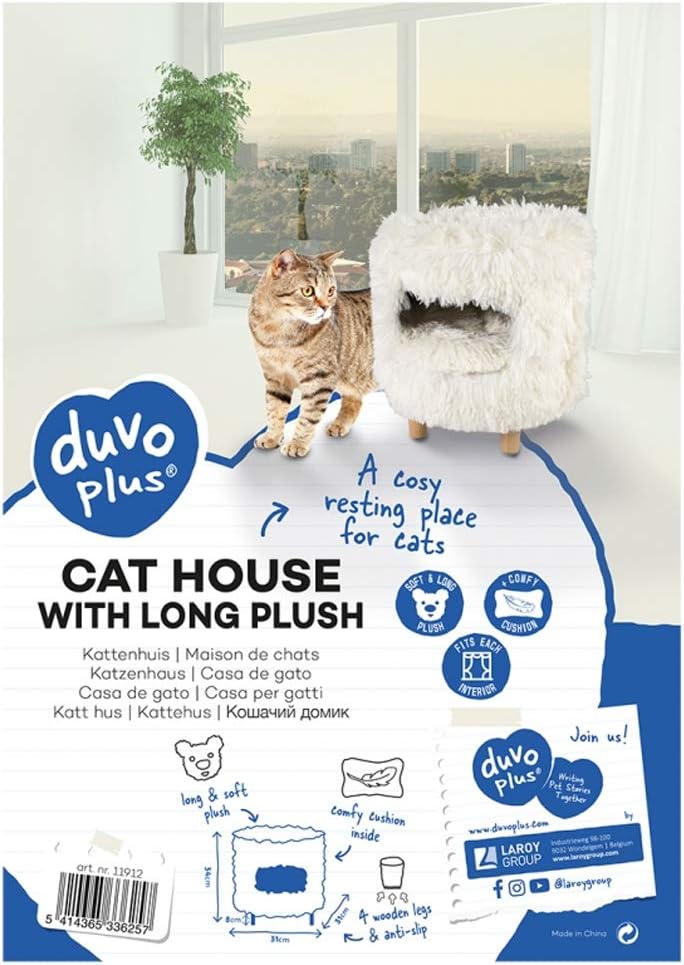 Duvo Cat House with Long Plush 31x31x34cm White