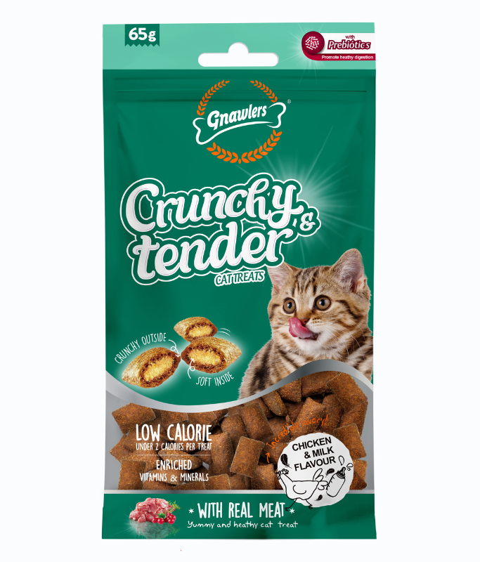 Gnawlers Crunchy & Tender Cat Treats 65g (Chicken & Milk)