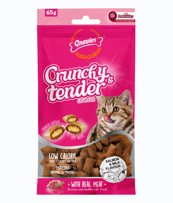 Gnawlers Crunchy & Tender Cat Treats 65g (Salmon & Milk)