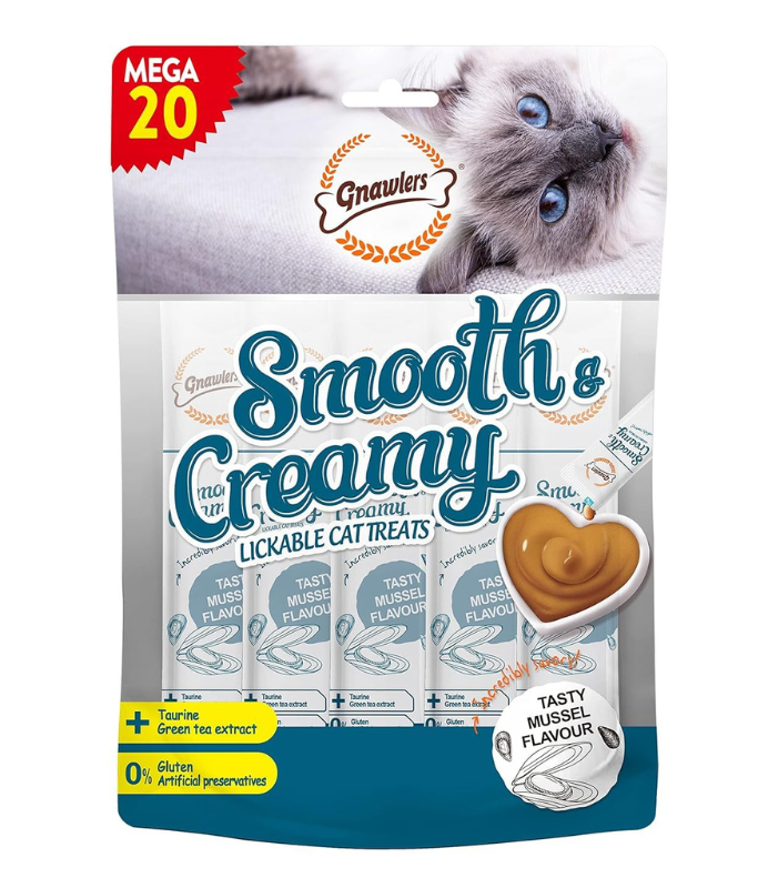 Gnawlers Smooth & Creamy Lickable Cat Treats 20pcsx15g (Mussel)